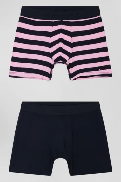 Set of 2 pink striped and solid stretch cotton boxers