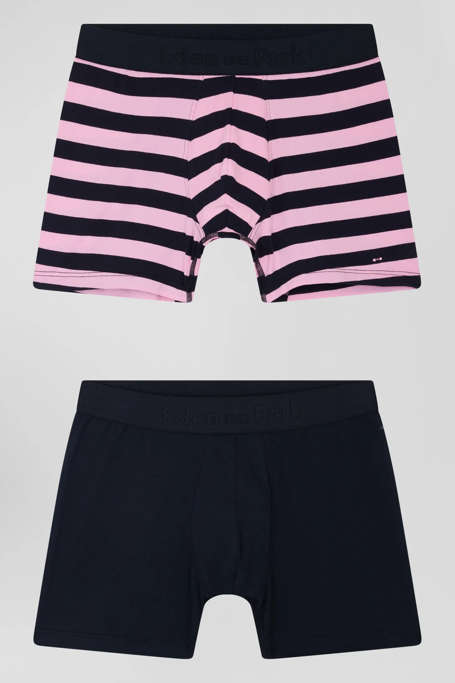 Set of 2 pink striped and solid stretch cotton boxers
