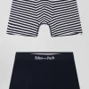 Set of 2 white and striped stretch cotton boxers