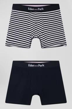 Set of 2 white and striped stretch cotton boxers