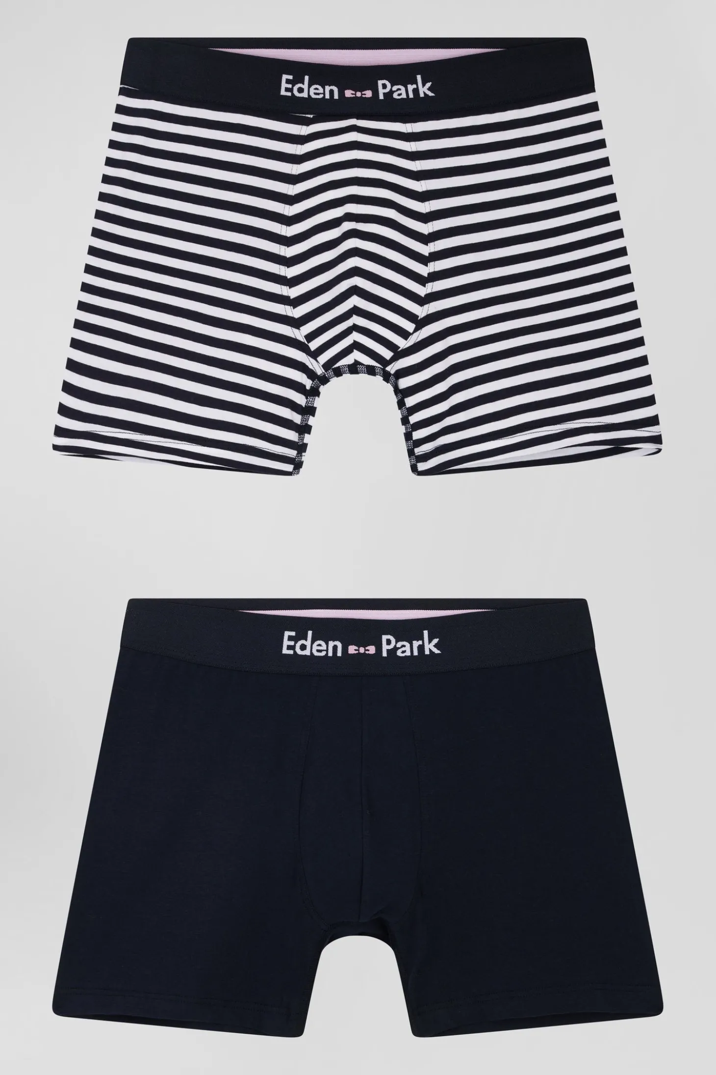 Set of 2 white and striped stretch cotton boxers