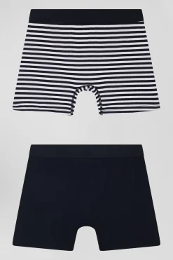 Set of 2 white and striped stretch cotton boxers