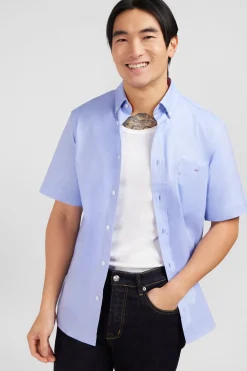 Short sleeved blue cotton shirt