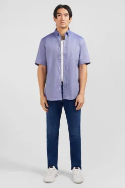 Short sleeved navy cotton shirt