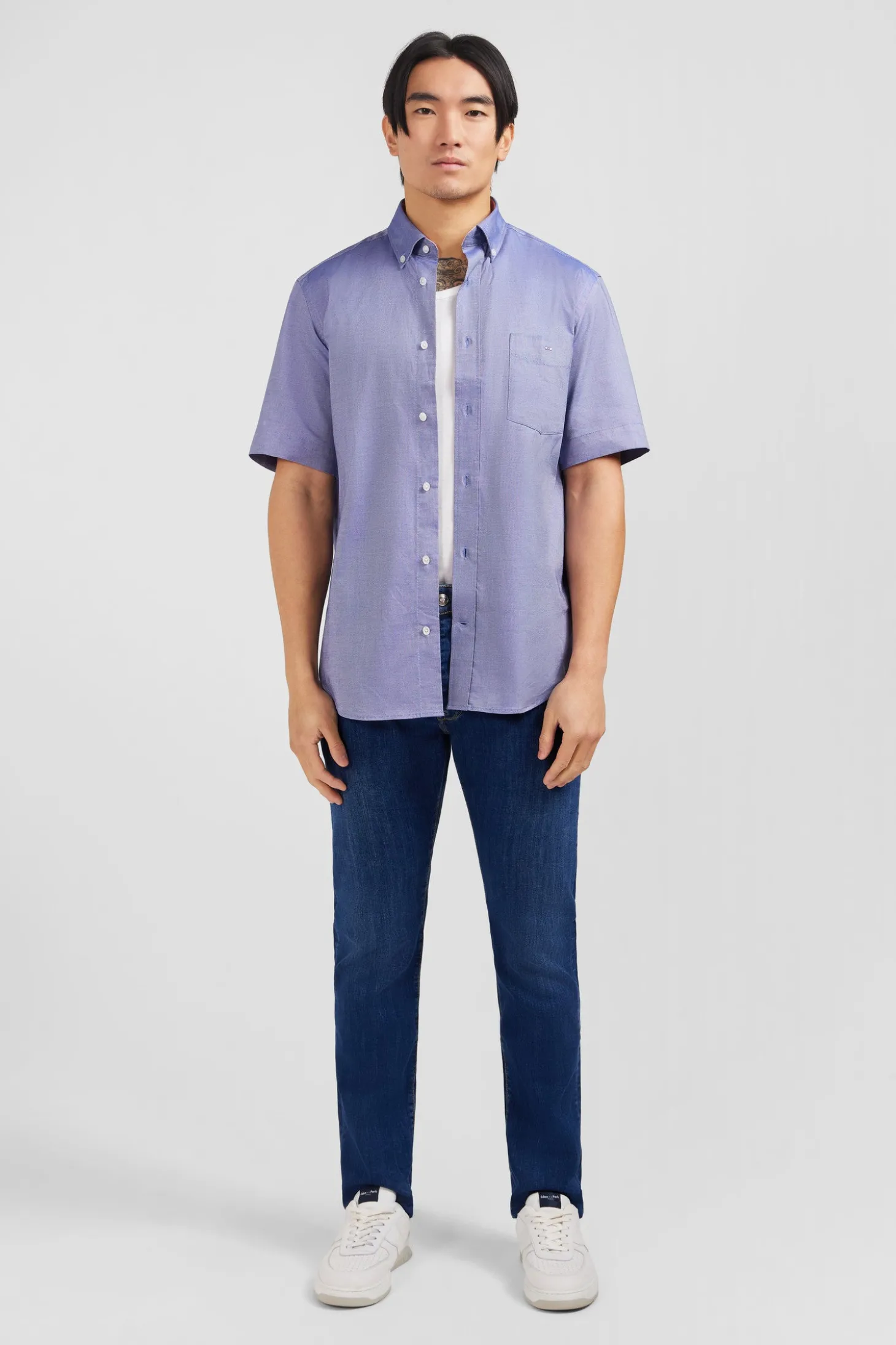 Short sleeved navy cotton shirt