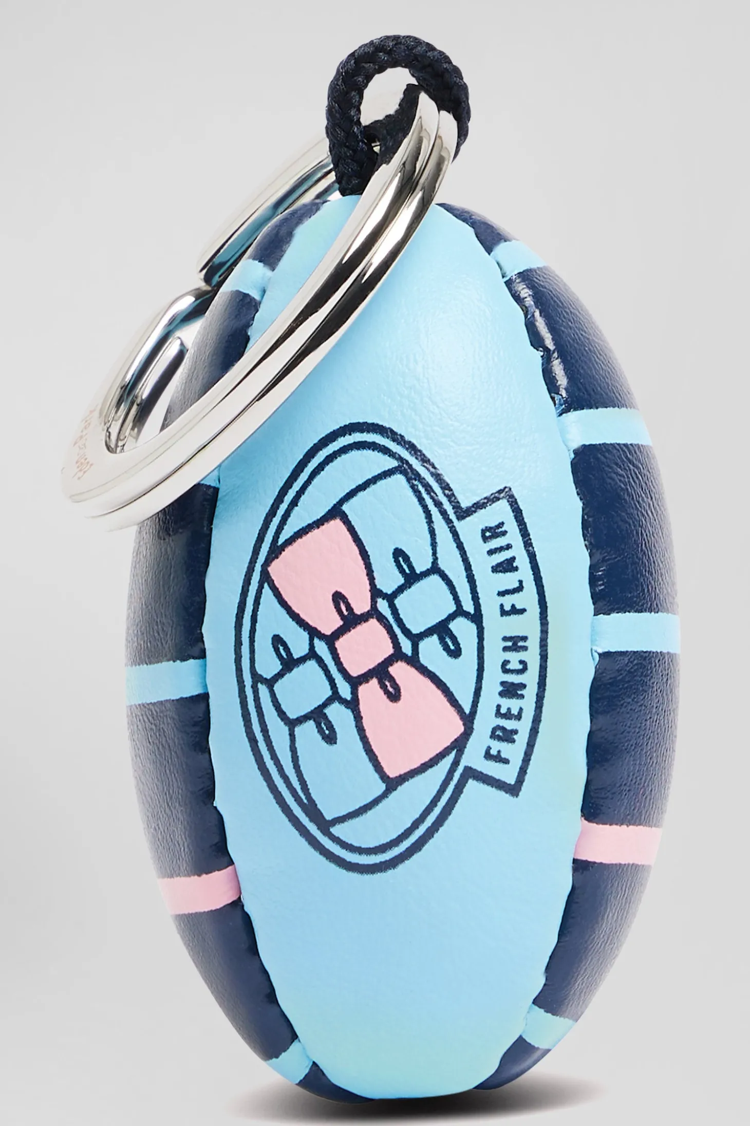 Sky blue rugby ball key ring with Eden Park screen-print