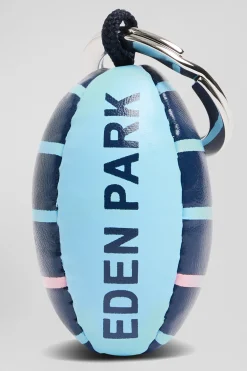 Sky blue rugby ball key ring with Eden Park screen-print