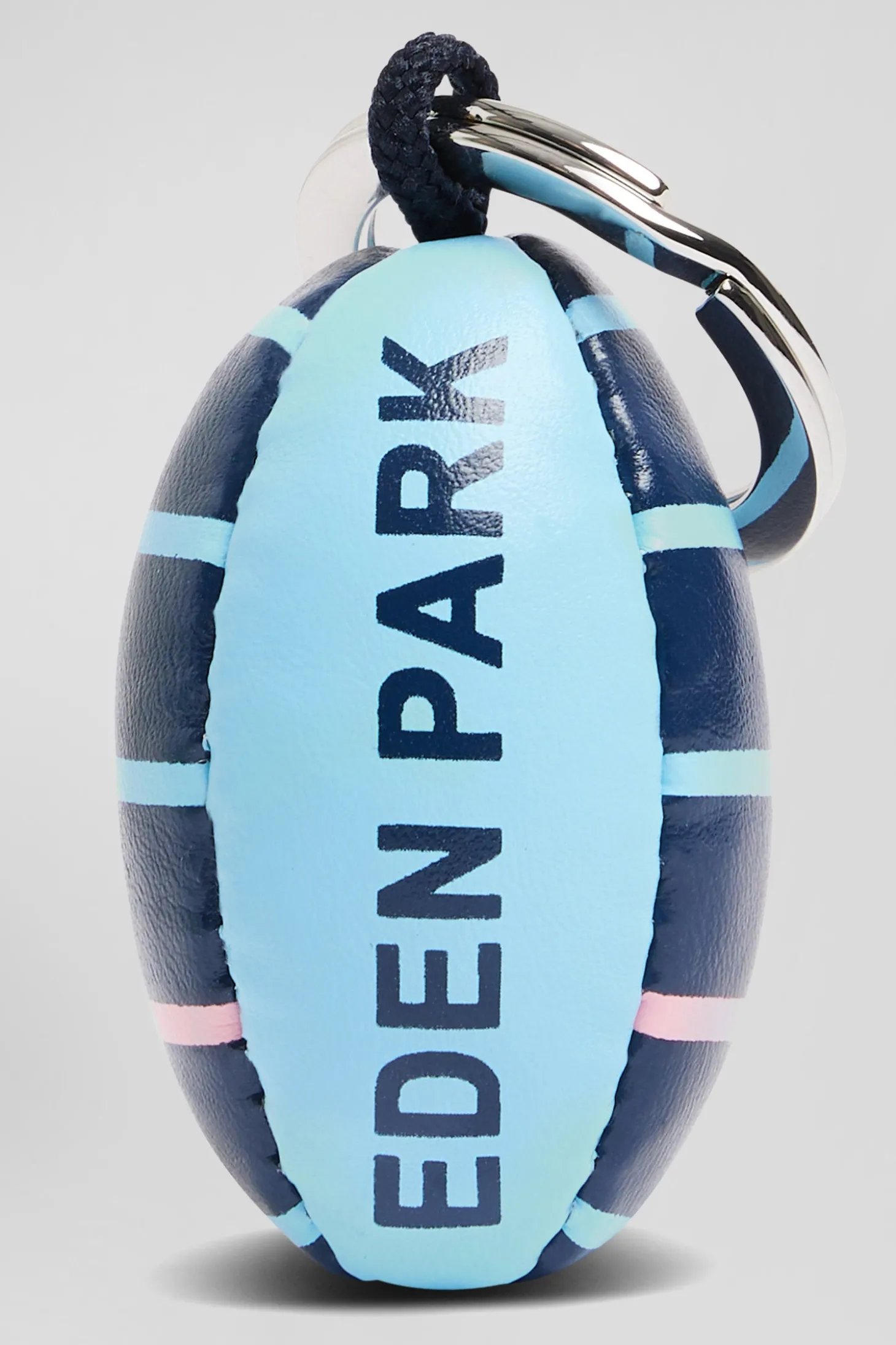 Sky blue rugby ball key ring with Eden Park screen-print