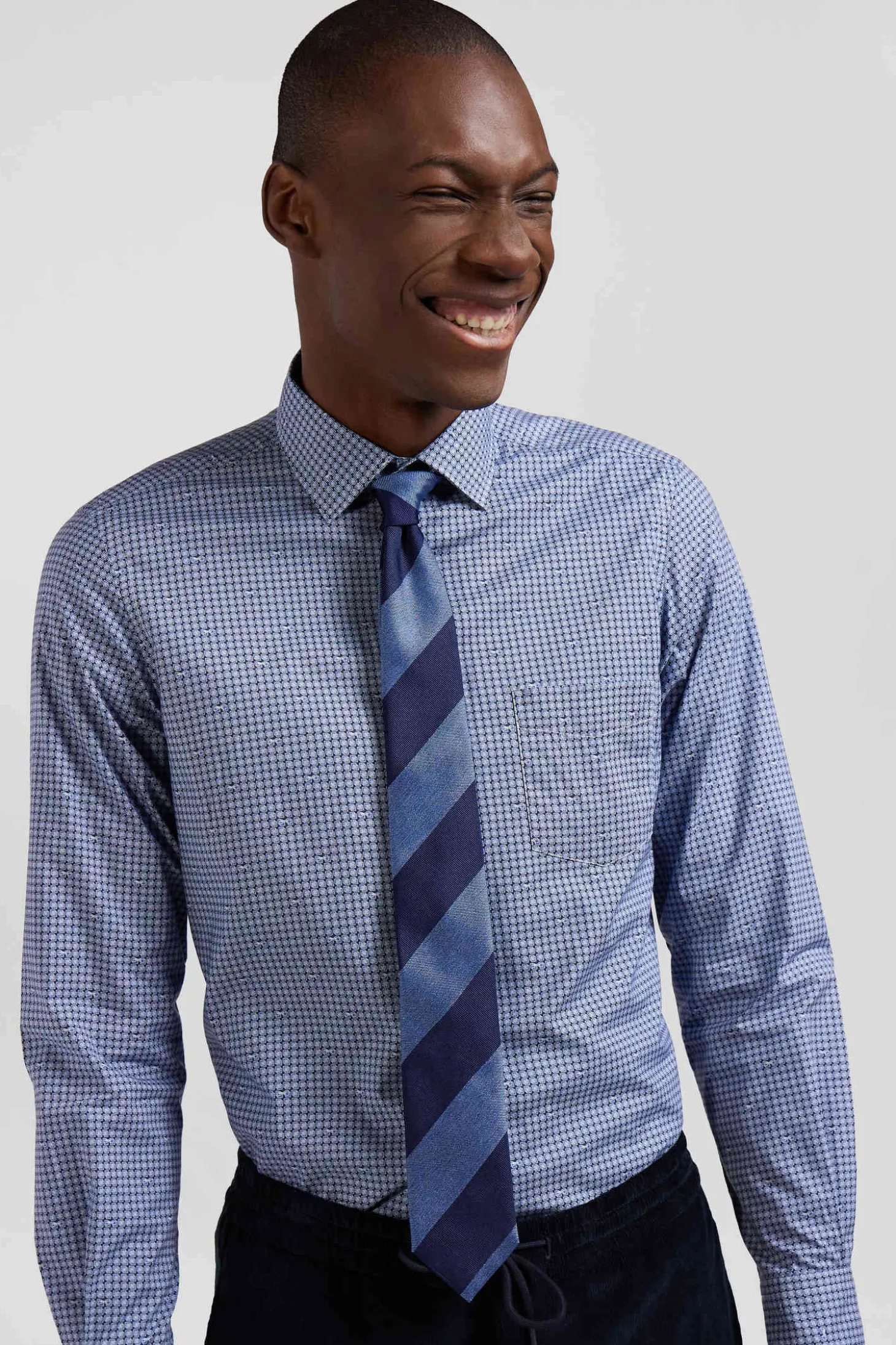 Sky blue silk tie with large stripes