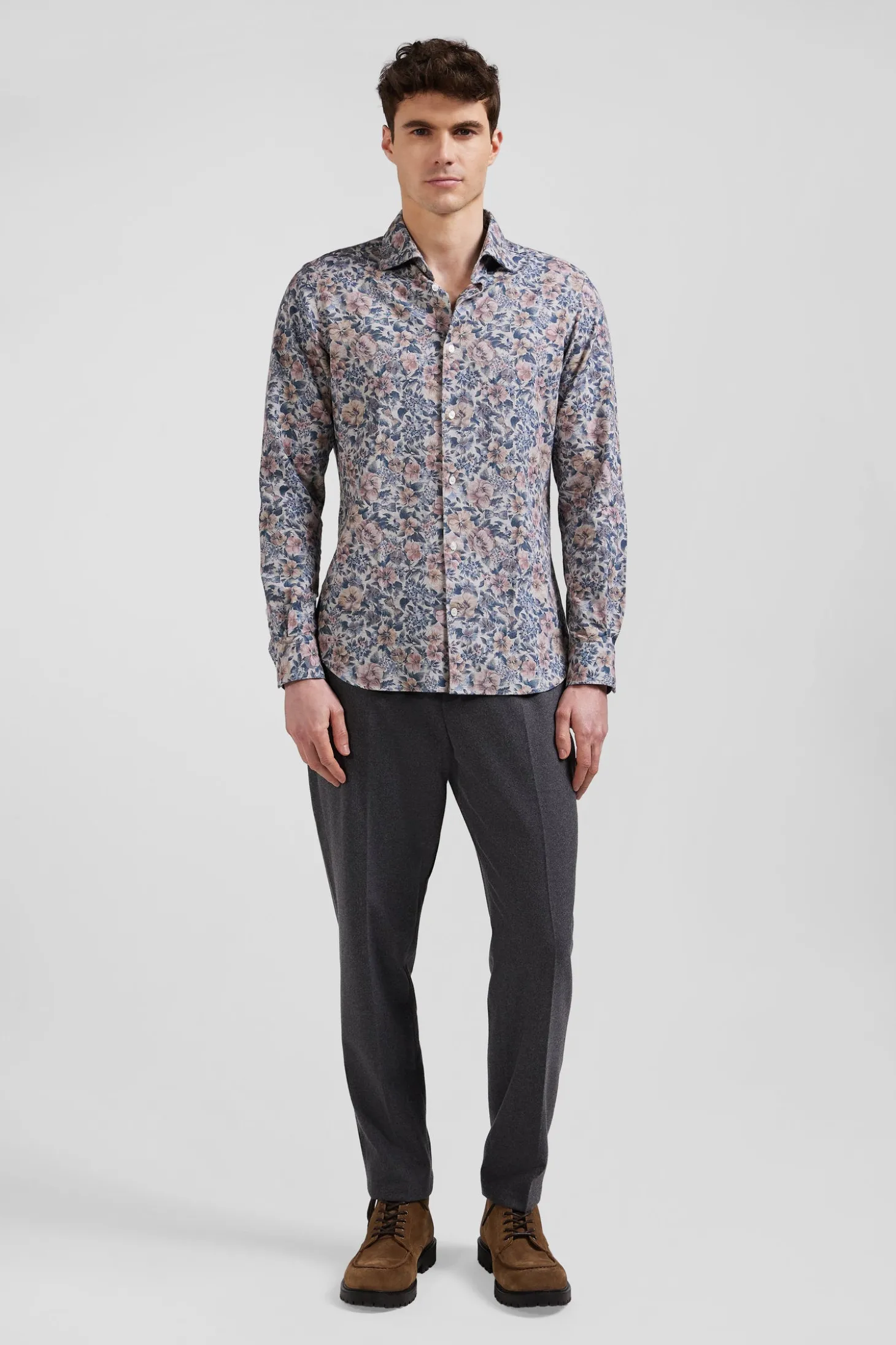 Slim beige cotton shirt