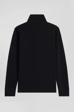 Slim black long-sleeved cotton piqué polo shirt