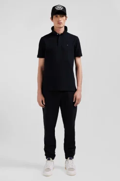 Slim black short-sleeved cotton piqué polo shirt