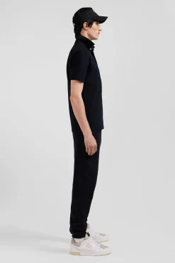Slim black short-sleeved cotton piqué polo shirt
