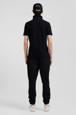 Slim black short-sleeved cotton piqué polo shirt