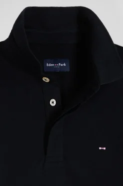 Slim black short-sleeved cotton piqué polo shirt