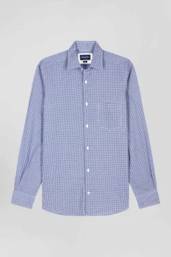 Slim blue graphic print cotton poplin shirt