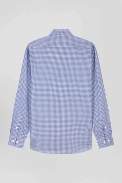 Slim blue graphic print cotton poplin shirt
