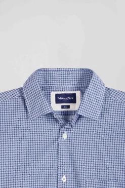 Slim blue graphic print cotton poplin shirt
