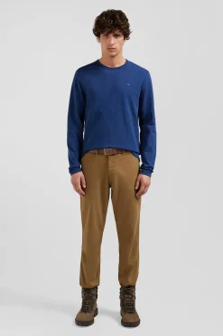 Slim blue long-sleeved cotton T-shirt