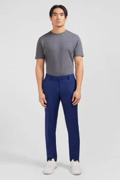 Slim blue wool trousers with broken fold