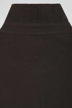 Slim brown short-sleeved cotton piqué polo shirt
