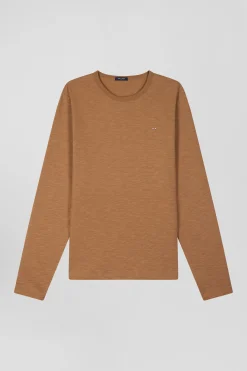Slim camel long-sleeved cotton T-shirt