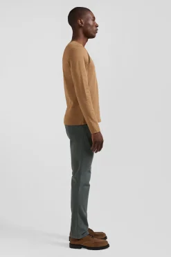 Slim camel long-sleeved cotton T-shirt