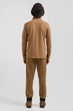 Slim camel long-sleeved cotton piqué polo shirt