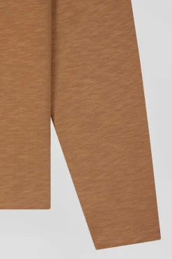 Slim camel long-sleeved cotton T-shirt