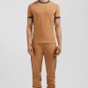 Slim camel short-sleeved cotton T-shirt with Eden Park ribs