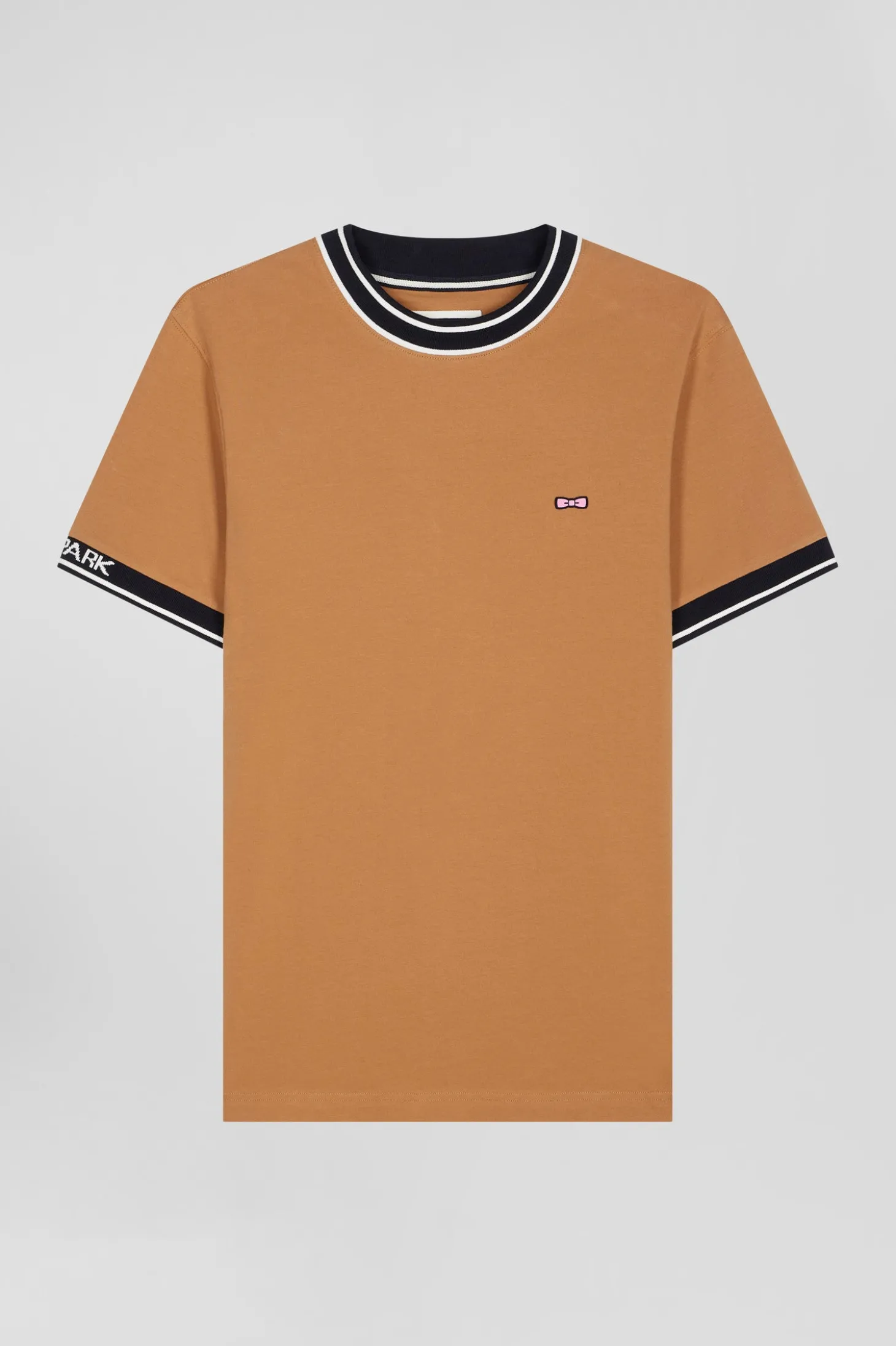 Slim camel short-sleeved cotton T-shirt with Eden Park ribs