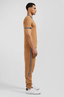 Slim camel short-sleeved cotton T-shirt with Eden Park ribs