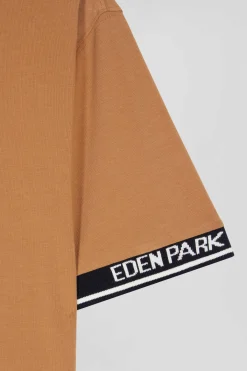 Slim camel short-sleeved cotton T-shirt with Eden Park ribs