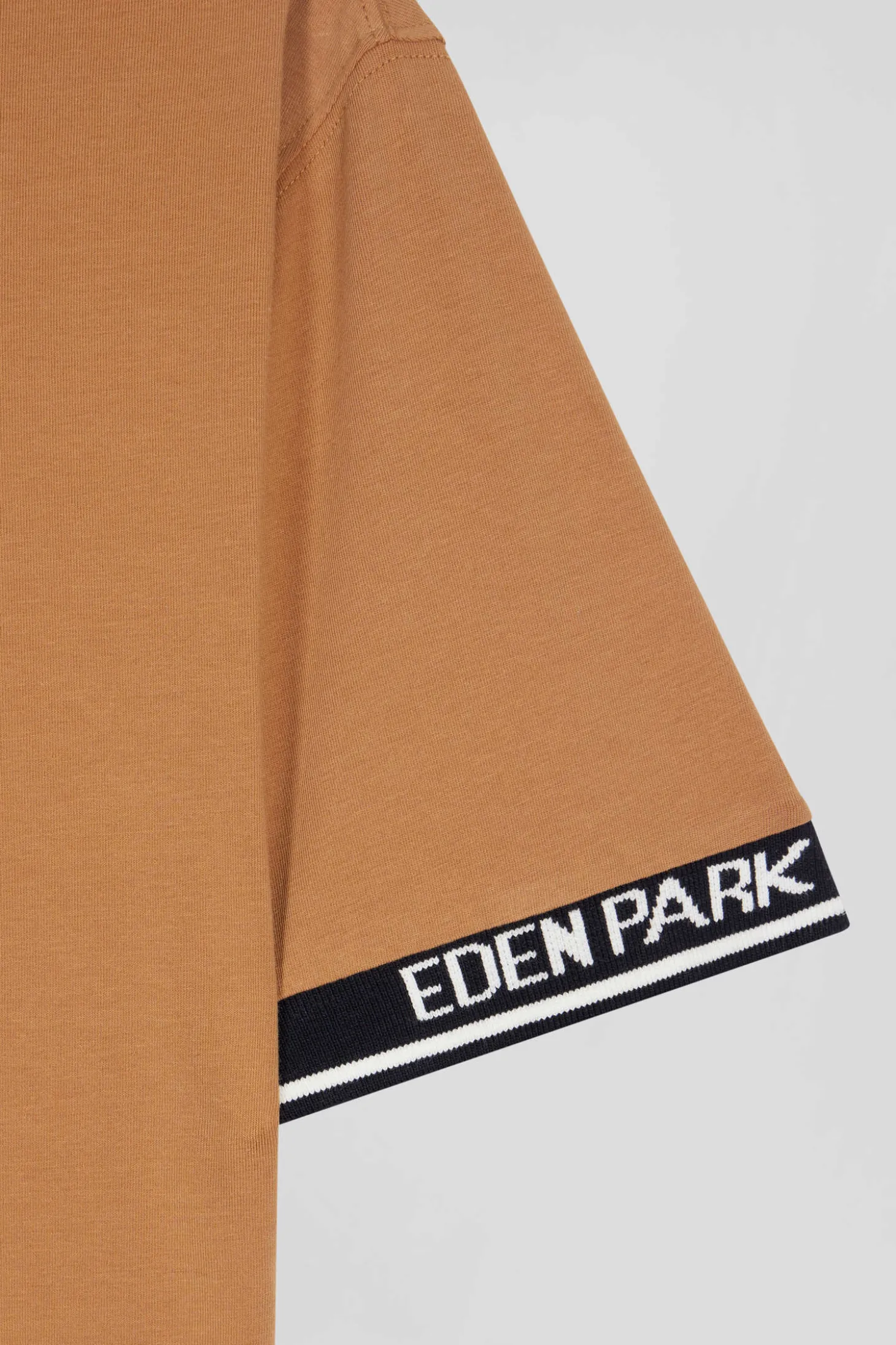 Slim camel short-sleeved cotton T-shirt with Eden Park ribs