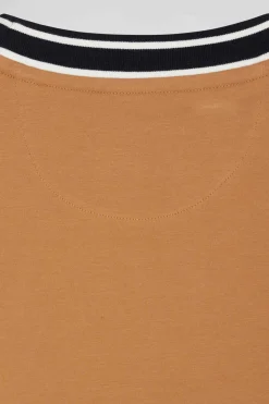 Slim camel short-sleeved cotton T-shirt with Eden Park ribs