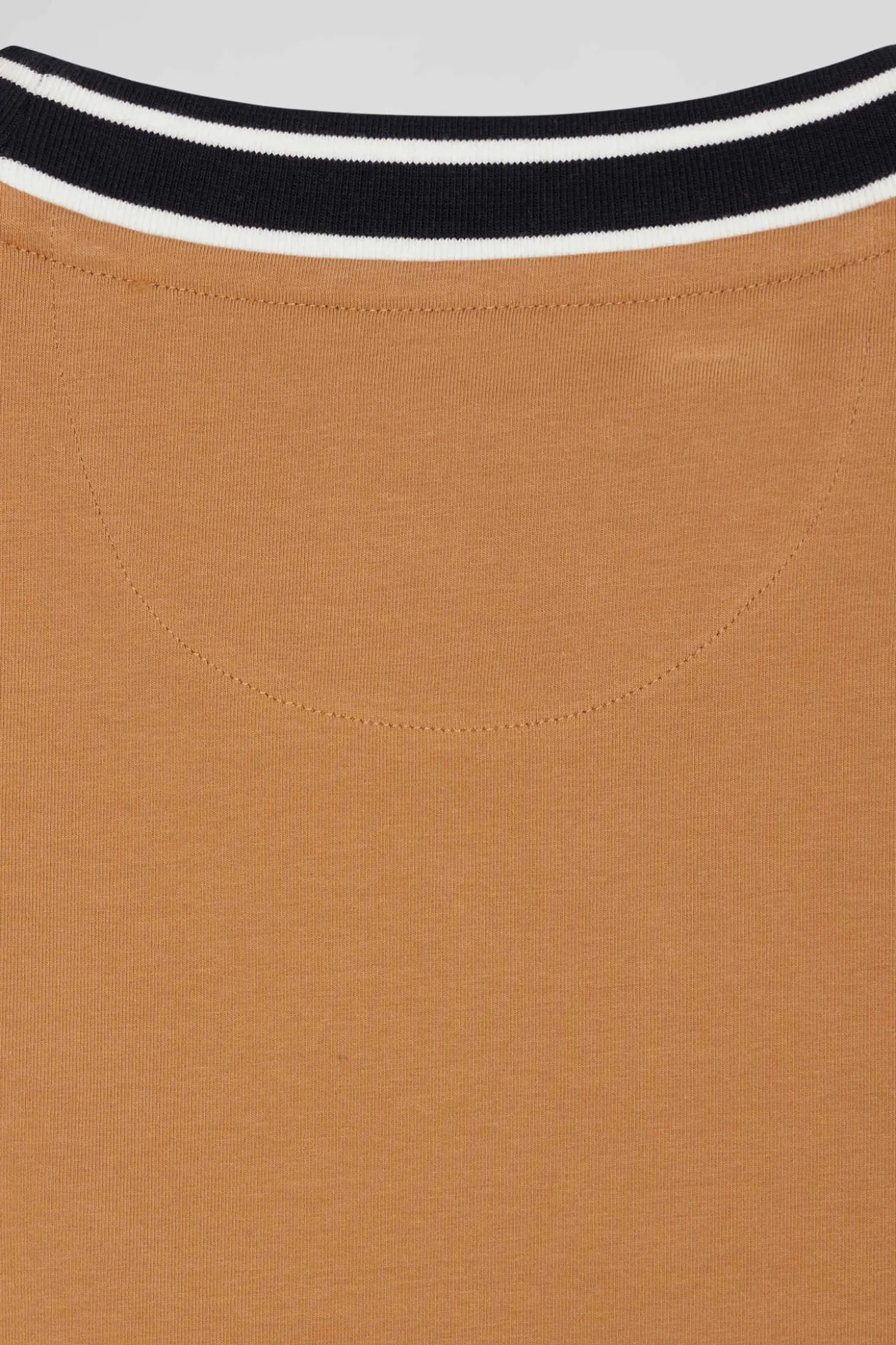 Slim camel short-sleeved cotton T-shirt with Eden Park ribs