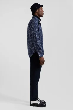 Slim dark blue cotton shirt