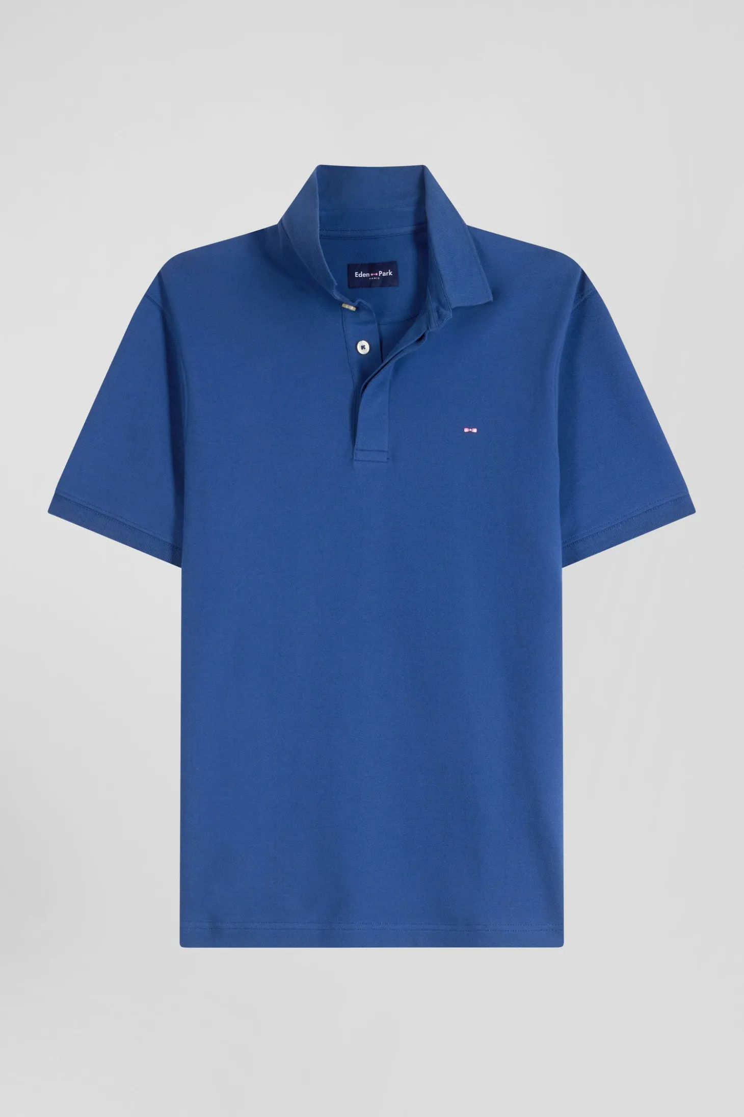 Slim dark blue short-sleeved stretch cotton polo shirt