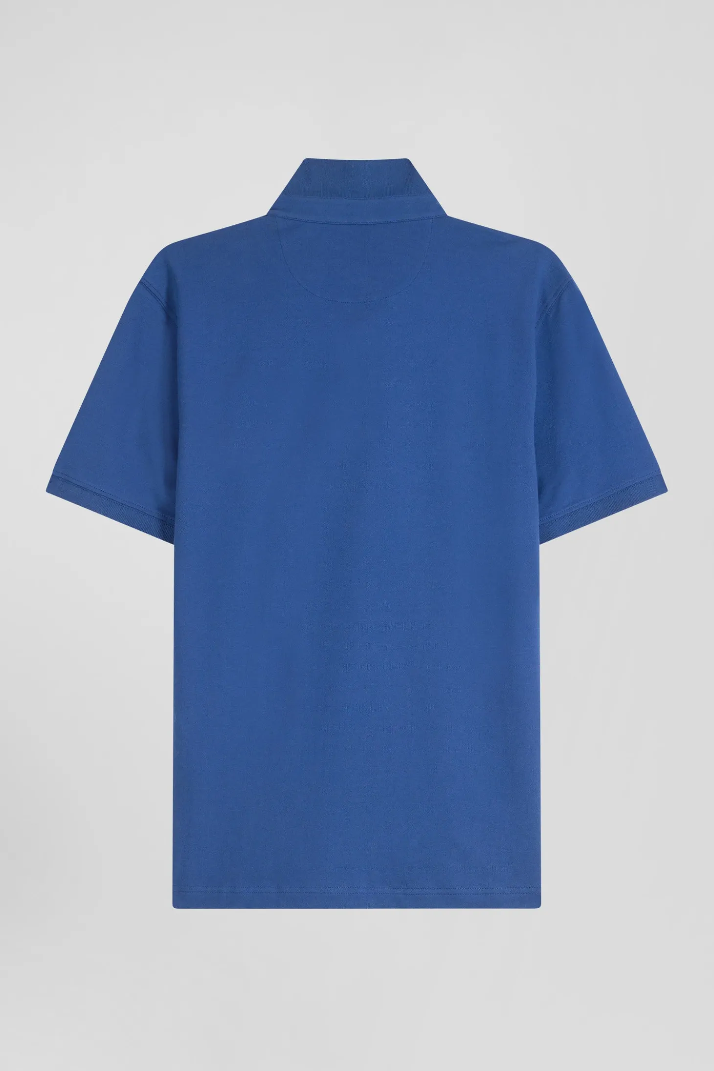 Slim dark blue short-sleeved stretch cotton polo shirt