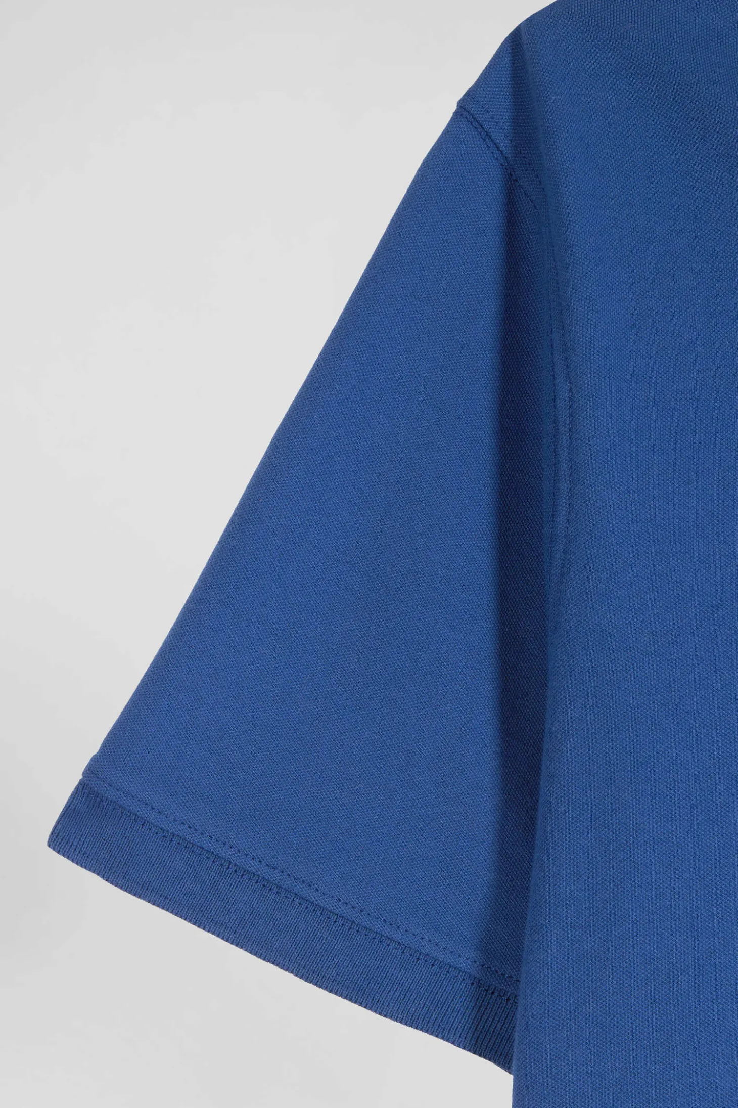 Slim dark blue short-sleeved stretch cotton polo shirt