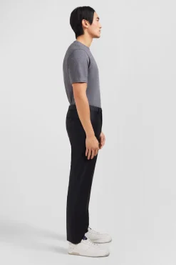Slim dark grey wool trousers with broken fold
