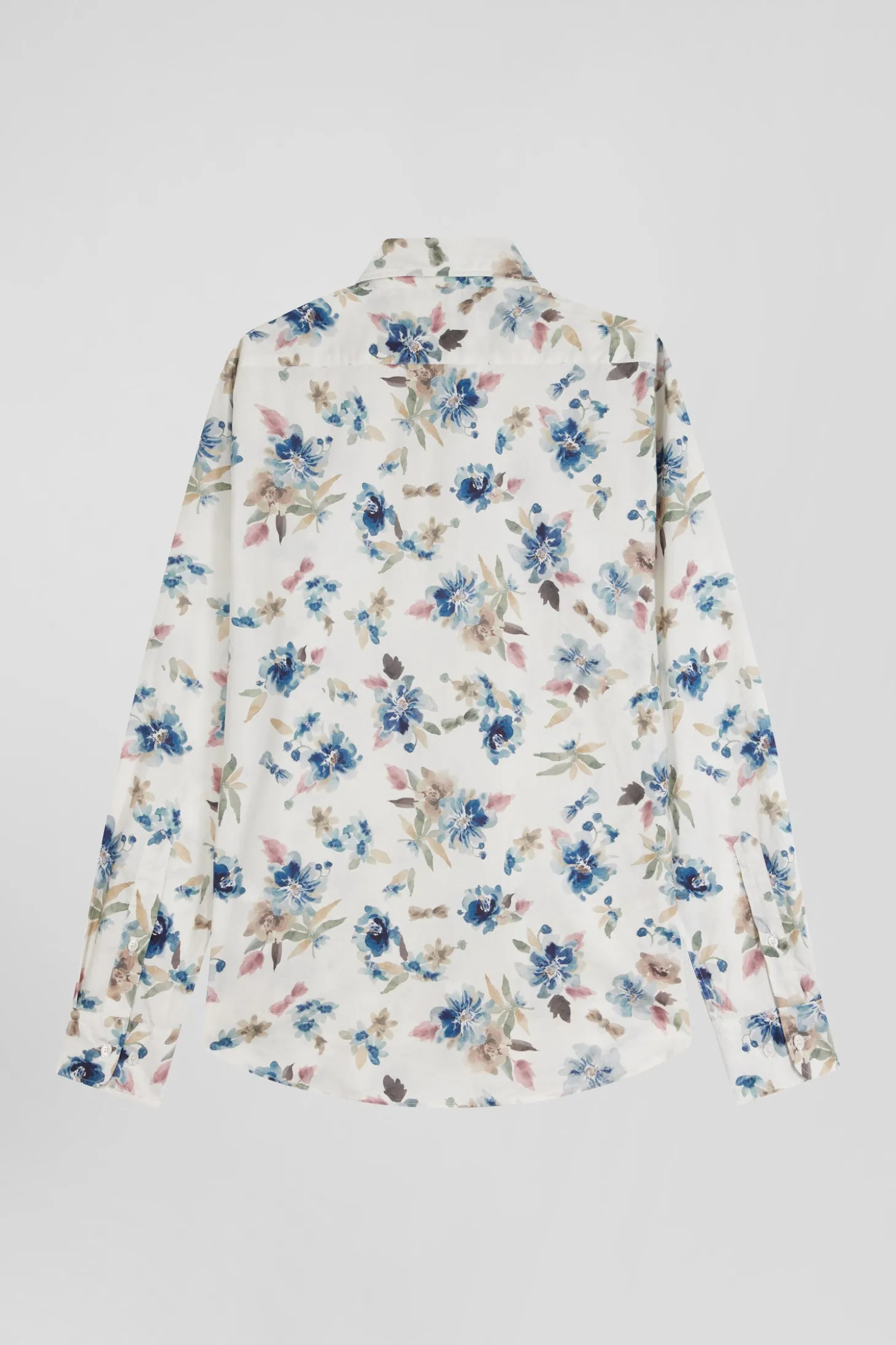 Slim ecru floral print cotton shirt