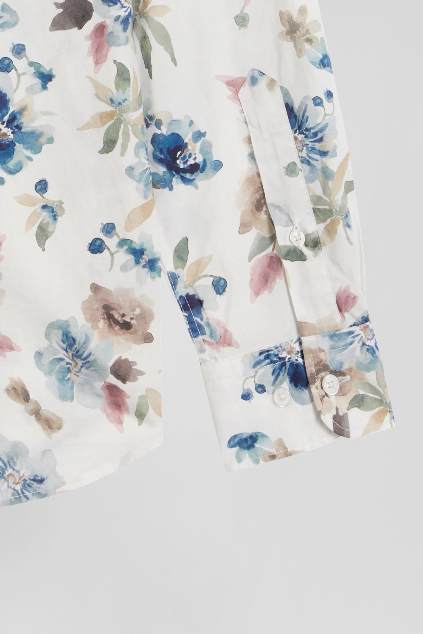 Slim ecru floral print cotton shirt