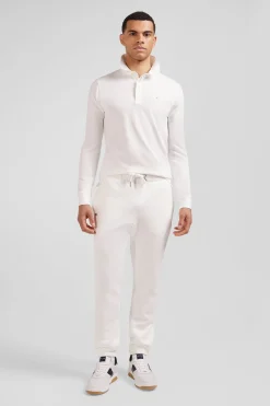 Slim ecru long-sleeved cotton piqué polo shirt