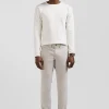 Slim ecru long-sleeved cotton T-shirt
