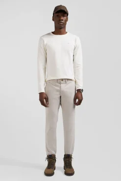 Slim ecru long-sleeved cotton T-shirt