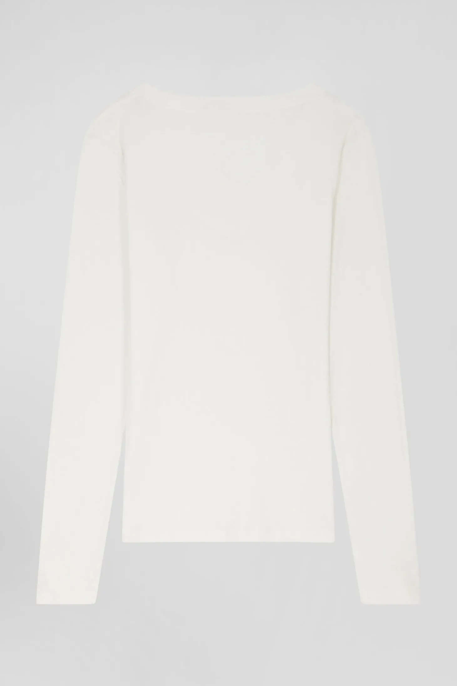Slim ecru long-sleeved V-neck cotton T-shirt