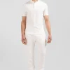 Slim ecru short-sleeved stretch cotton polo shirt