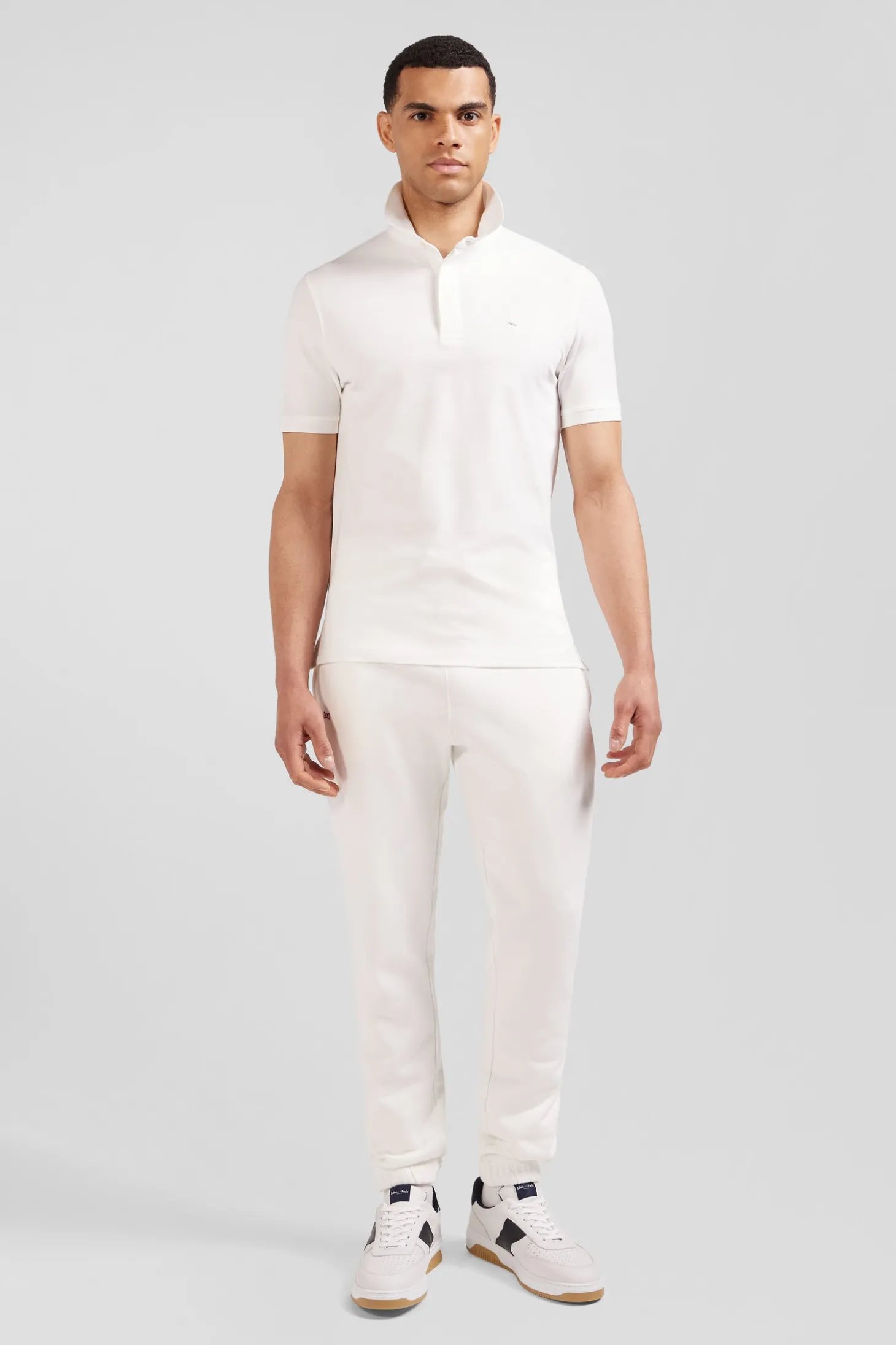 Slim ecru short-sleeved stretch cotton polo shirt
