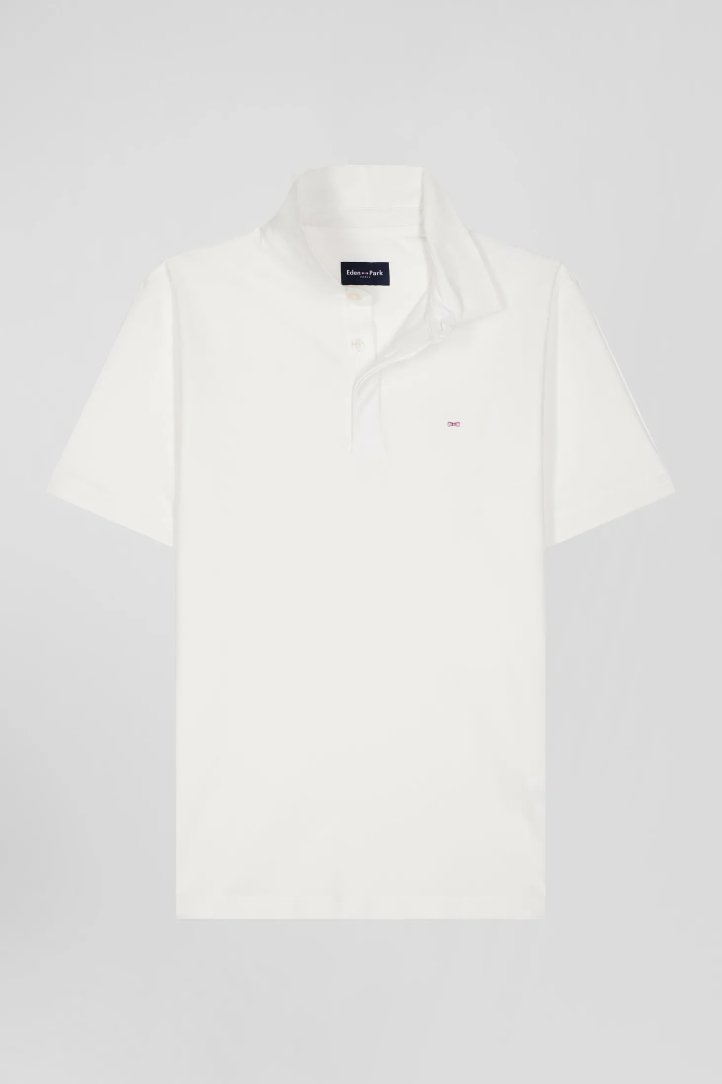 Slim ecru short-sleeved stretch cotton polo shirt